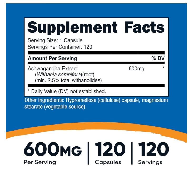 Nutricost Ashwagandha Herbal Supplement 600mg, 120 Capsules - Vegetarian, Non-GMO, Gluten Free, Ashwagandha Root