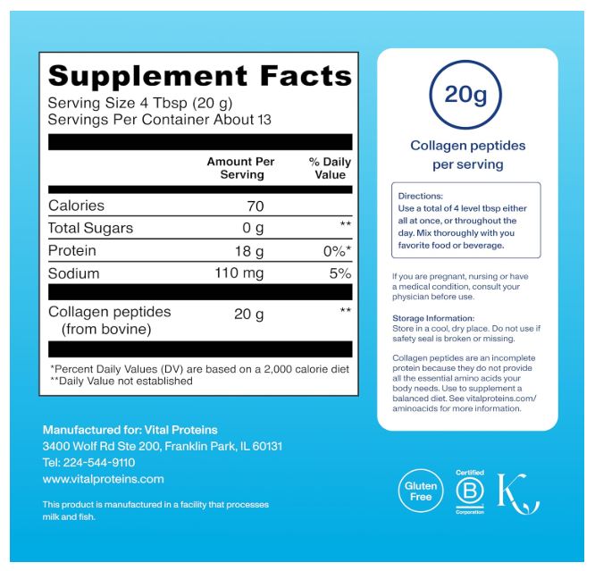Vital Proteins Collagen Peptides Powder - Supports Hair, Nail, Skin, Bone &amp; Joint Health, Unflavored, Collagen Protein 9.33 OZ.