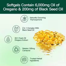 Oregano Oil Softgels - with Oregano & Black Seed Oil, for Digestion, Relieves Bloating, Boosts Immune, Antioxidant - 120pcs