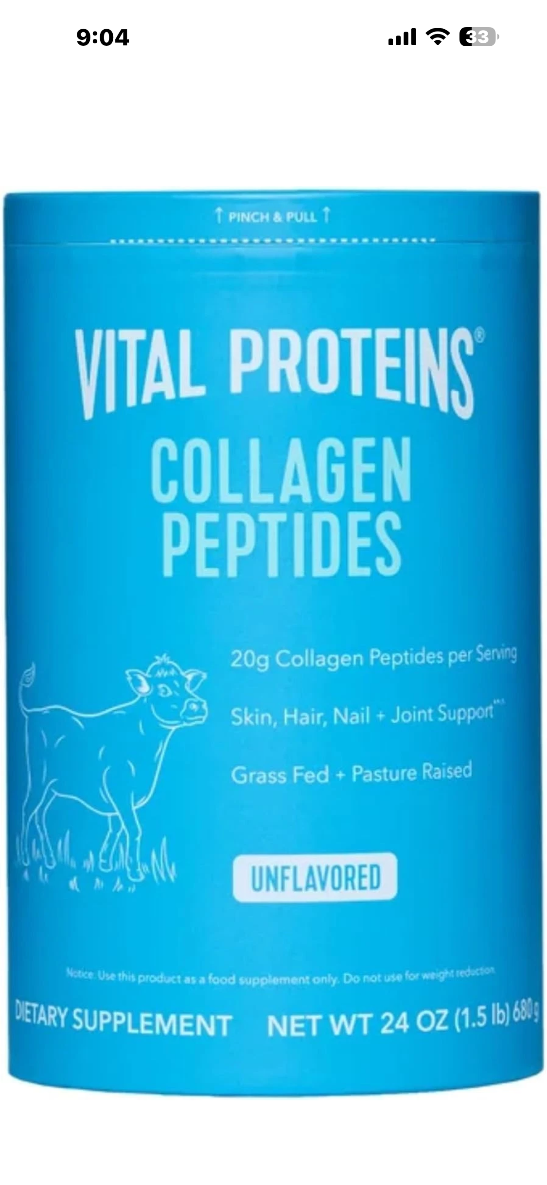 Vital Proteins Collagen Peptides Powder - Supports Hair, Nail, Skin, Bone; Joint Health, Unflavored, Collagen Protein 24 oz. (1.5Lbs)