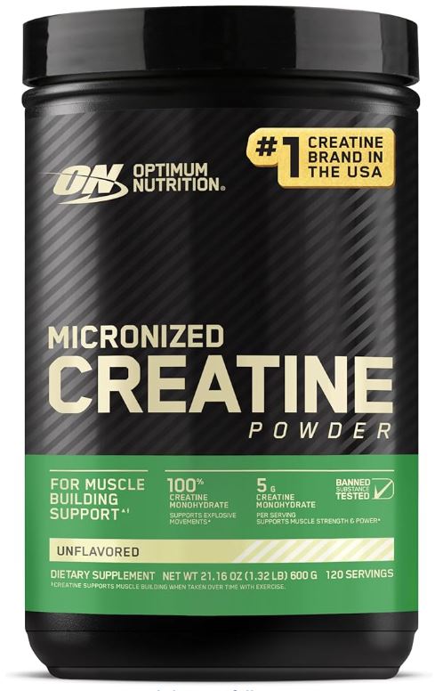 Optimum Nutrition Micronized Creatine Monohydrate Powder, Unflavored, 120 Servings, 600 Grams