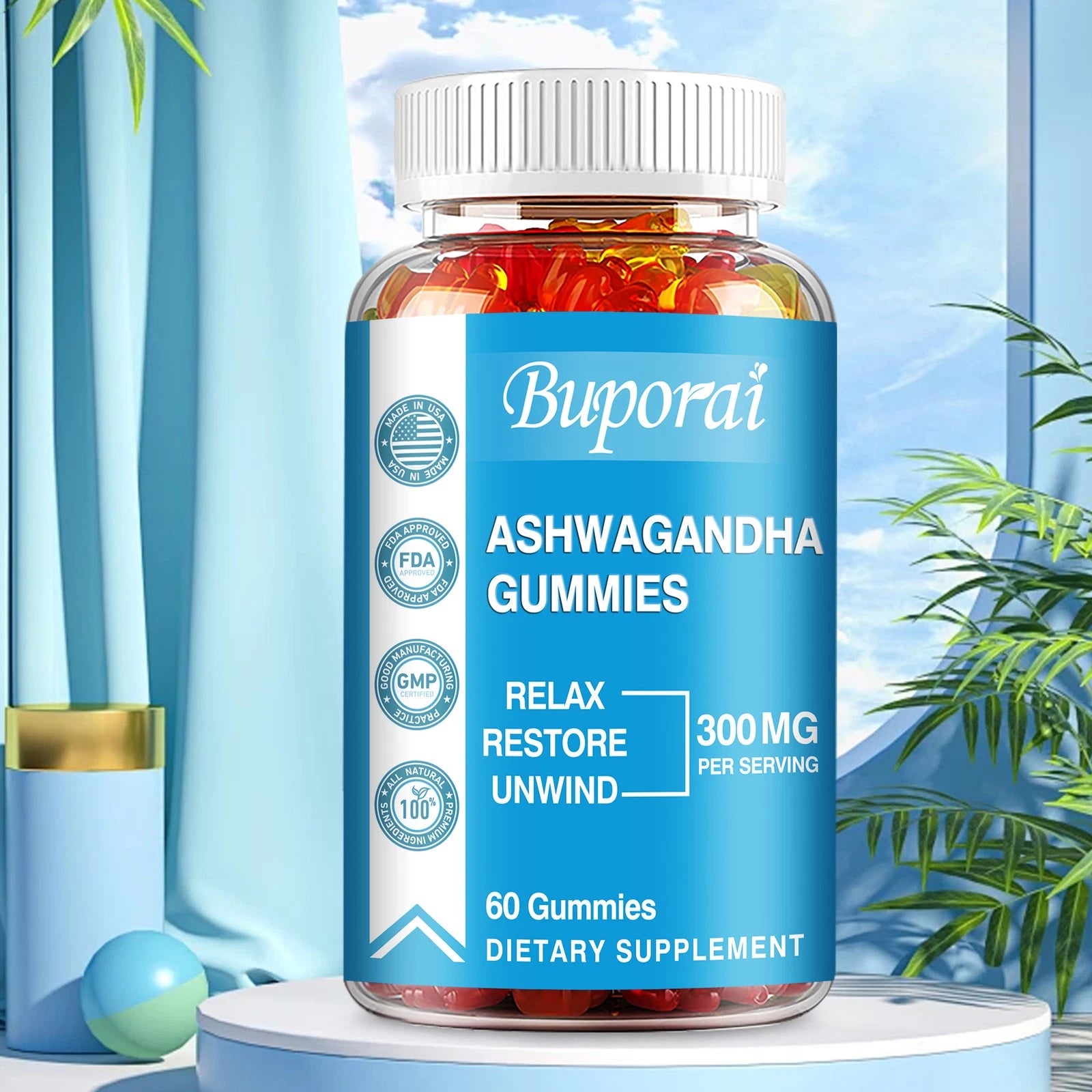 Ashwagandha Gummies - Sleep Support, Reduces Anxiety and Stress, Calm & Relaxed - 60 Gummies