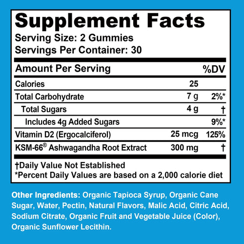 Ashwagandha Gummies - Sleep Support, Reduces Anxiety and Stress, Calm & Relaxed - 60 Gummies