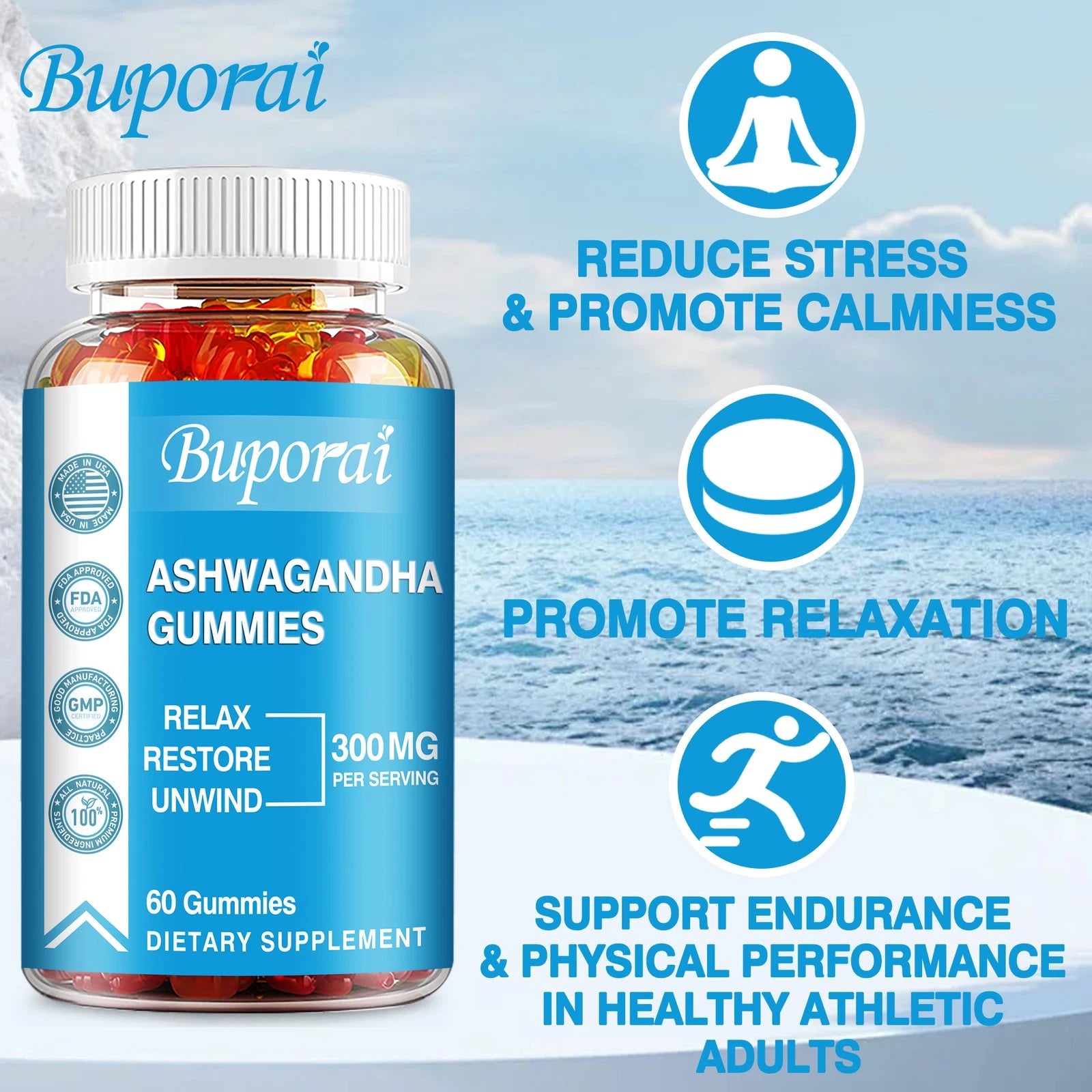 Ashwagandha Gummies - Sleep Support, Reduces Anxiety and Stress, Calm & Relaxed - 60 Gummies