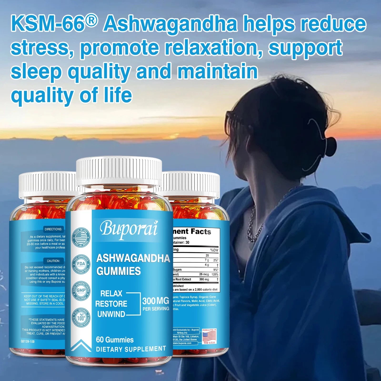 Ashwagandha Gummies - Sleep Support, Reduces Anxiety and Stress, Calm & Relaxed - 60 Gummies